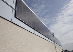 Solar panels on the sport hall´s facade in Ludvika where 175 kW traditional solar panels have been installed.